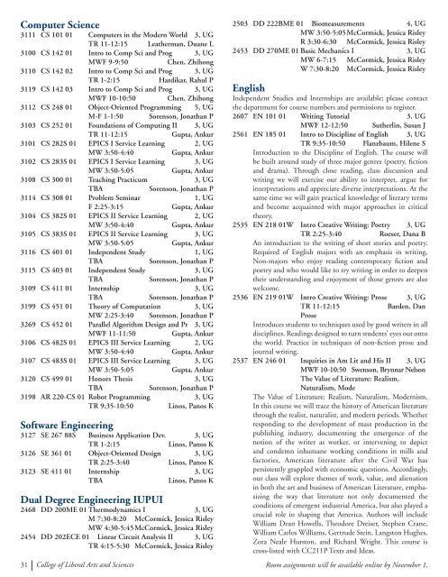 Schedule of Classes - Butler University