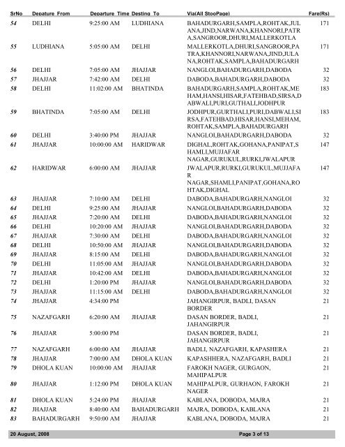 HARYANA ROADWAYS TIMING - District Jhajjar, Haryana