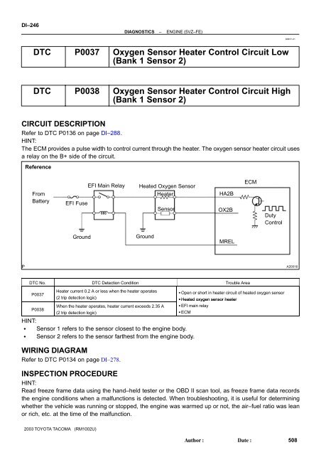 DTC P0037 Oxygen Sensor Heater Control Circuit Low (Bank 1 ...