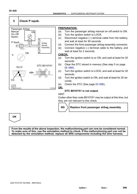 DTC B0107/51 Short in P Squib Circuit (to Ground)