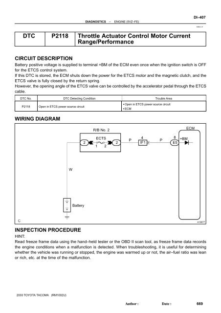 DTC P2118 Throttle Actuator Control Motor Current Range/Performance