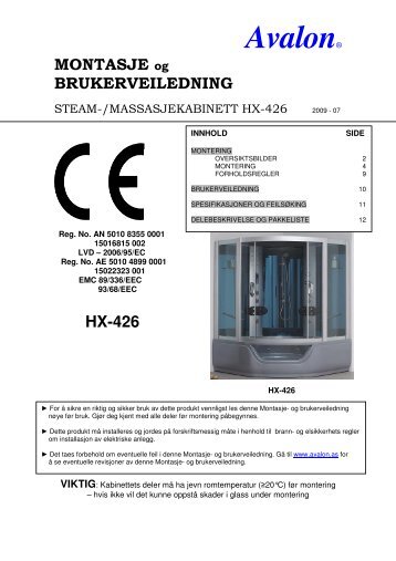 MONTASJE BRUKERVEILEDNING HX-426