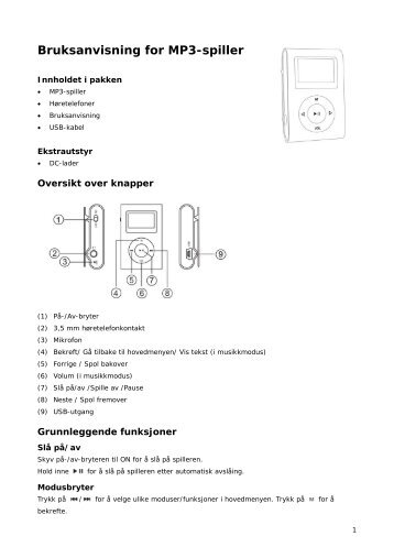 Bruksanvisning for MP3-spiller