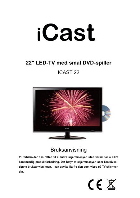 22″ LED-TV med smal DVD-spiller ICAST 22 Bruksanvisning