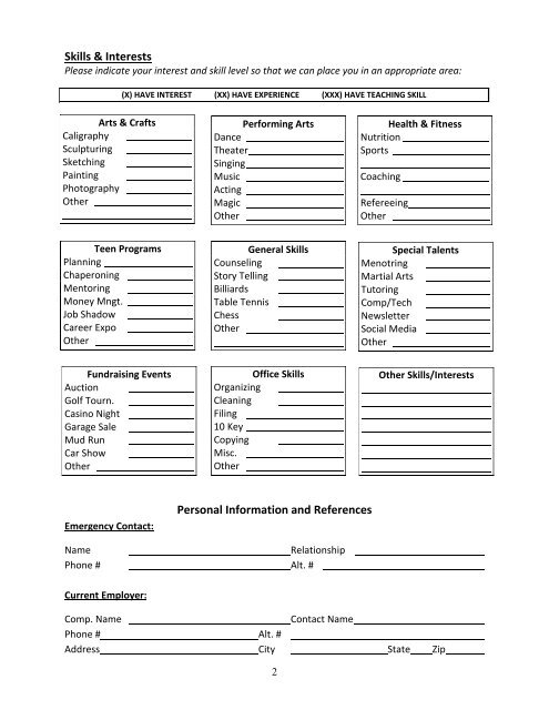 Boys & Girls Club of Simi Valley VOLUNTEER APPLICATION