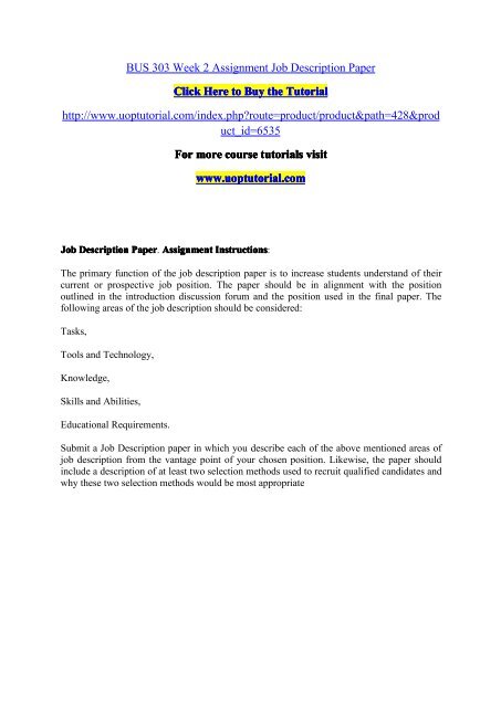 BUS 303 Week 2 Assignment Job Description Paper/Uoptutorial