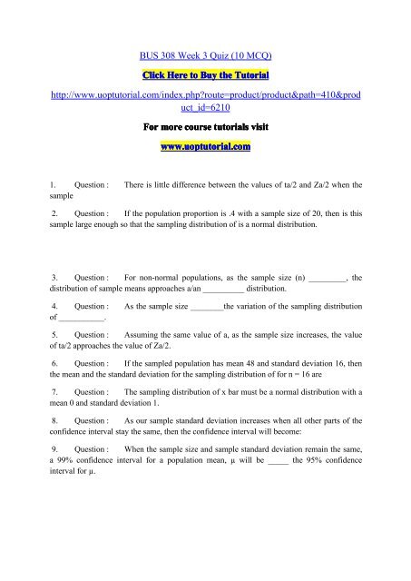 BUS 308 Week 3 Quiz (10 MCQ)/Uoptutorial