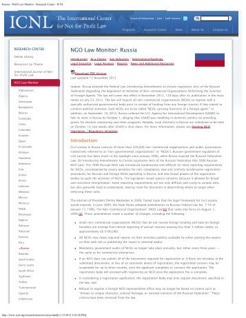 Russia - NGO Law Monitor - Research Center - ICNL