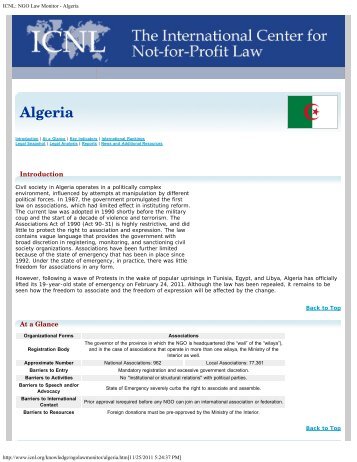 ICNL: NGO Law Monitor - Algeria - The International Center for Not ...