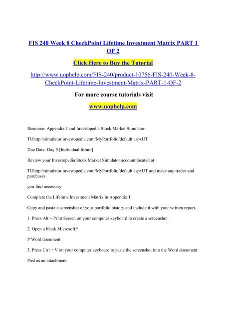 FIS 240 Week 8 CheckPoint Lifetime Investment Matrix PART 1 OF 2.pdf