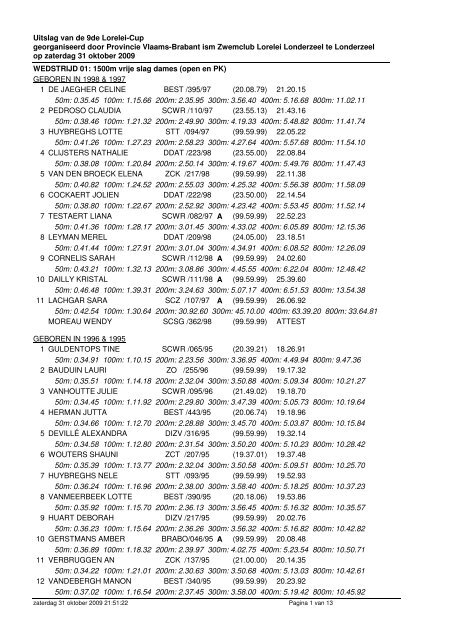 Uitslag van de 9de Lorelei-Cup georganiseerd door ... - BEST Leuven