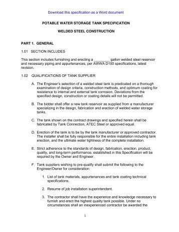 AWWA D100 Tank Specification - Tank Connection