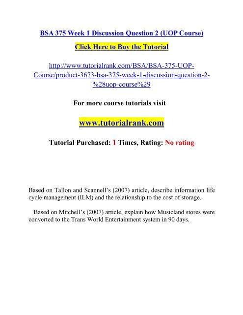 BSA 375 Week 1 Discussion Question 2/ Tutorialrank