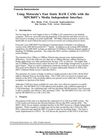 Using Motorola's Fast Static RAM CAMs with the MPC860T's Media ...