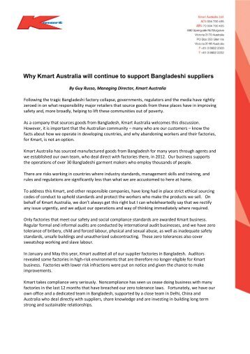 Why Kmart Australia will continue to support Bangladeshi suppliers