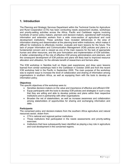 Download Workshop Report [PDF] - ICM strategy development - CTA