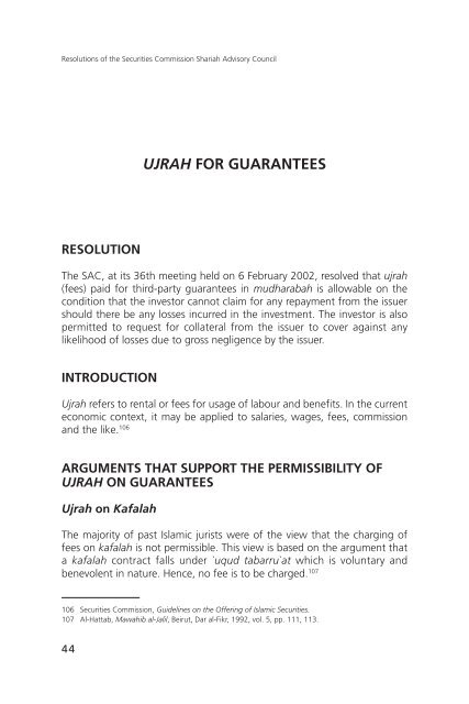 Resolutions of the Securities Commission Shariah Advisory Council