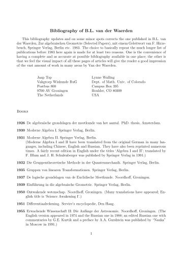 Bibliography of B.L. van der Waerden - Wiskunde