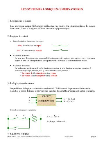 LES SYSTEMES LOGIQUES COMBINATOIRES