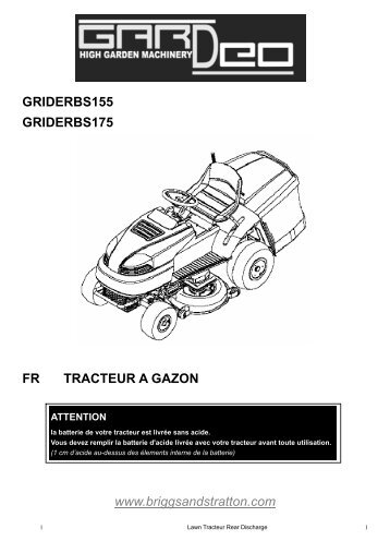 GRIDERBS155 GRIDERBS175 FR TRACTEUR A GAZON www.briggsandstratton.com