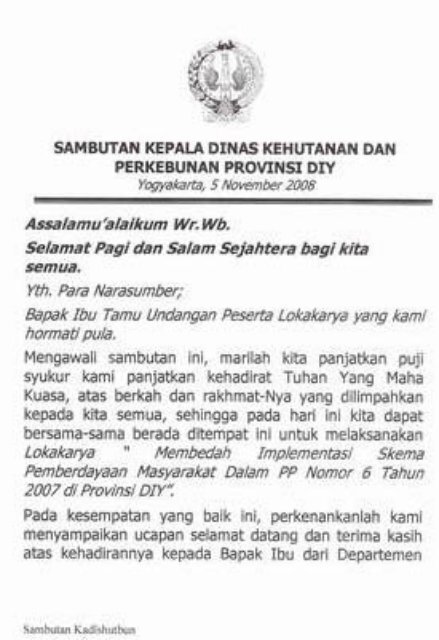 Sambutan Kepala Dinas Kehutanan dan Perkebunan - WG-Tenure