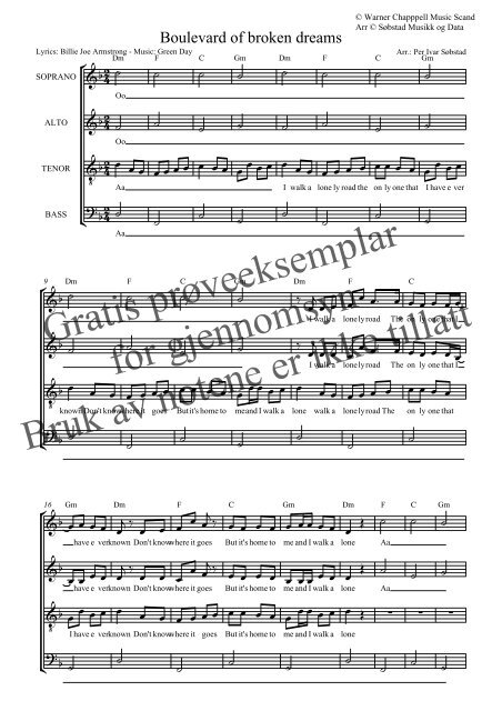 Boulevard of broken dreams SATB - Korarrangementer