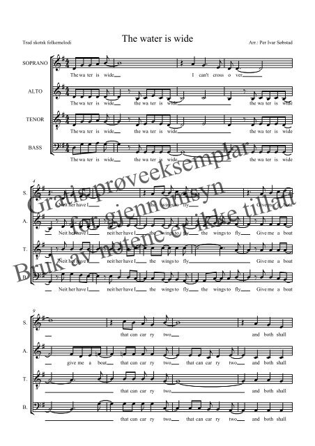 The water is wide SATB - Korarrangementer