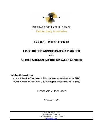 ic 4.0 sip integration to cisco unified communications manager
