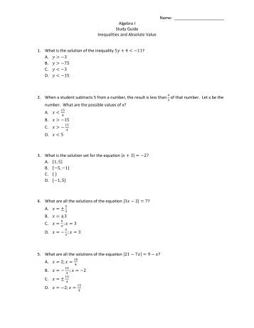 Name: Algebra I Study Guide Inequalities and Absolute Value 1 ...