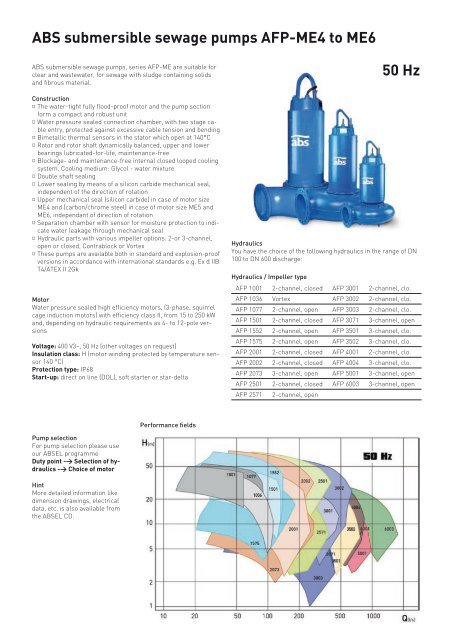 ABS submersible sewage pumps AFP-ME4 to ME6 50 Hz