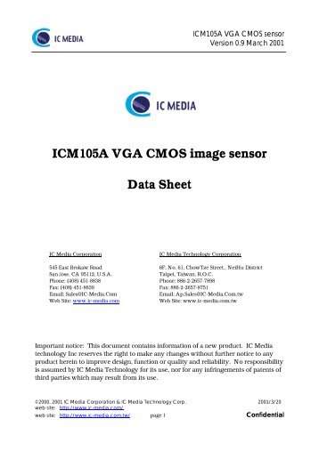 ICM105A VGA CMOS image sensor Data Sheet