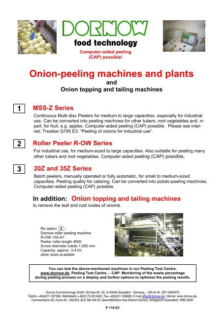 Onion-peeling machines and plants - Dornow Food Technology GmbH