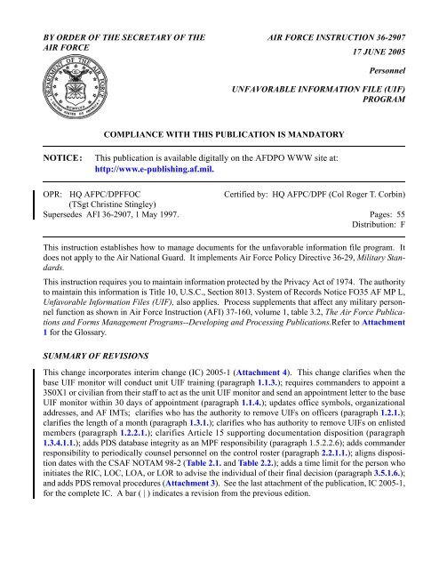 Afi 36 2907 Air Force E Publishing
