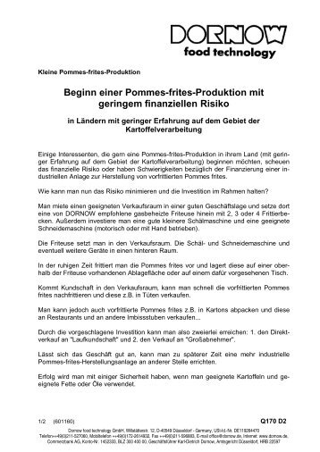 Beginn einer Pommes-frites-Produktion mit geringem finanziellen ...