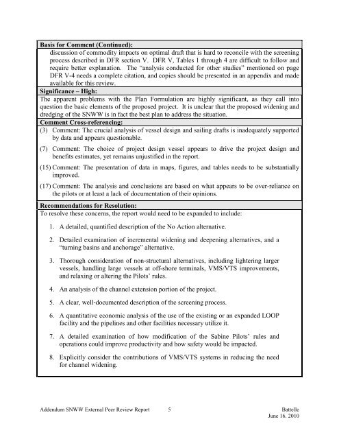 SABINE-NECHES WATERWAY (SNWW) CHANNEL IMPROVEMENT PROJECT FEASIBILITY STUDY