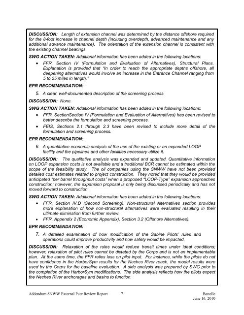 SABINE-NECHES WATERWAY (SNWW) CHANNEL IMPROVEMENT PROJECT FEASIBILITY STUDY