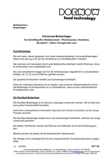 Universal-Bratanlagen - Dornow Food Technology GmbH