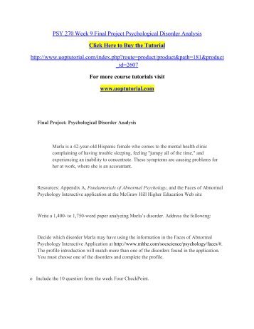 PSY 270 Week 9 Final Project Psychological Disorder Analysis/ Uoptutorial