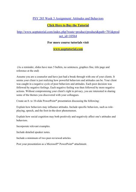 Psy 285 Week 3 Assignment Attitudes And Behaviors Uoptutorial