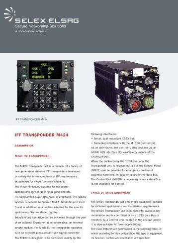 IFF TRANSPONDER M424 - SELEX Elsag