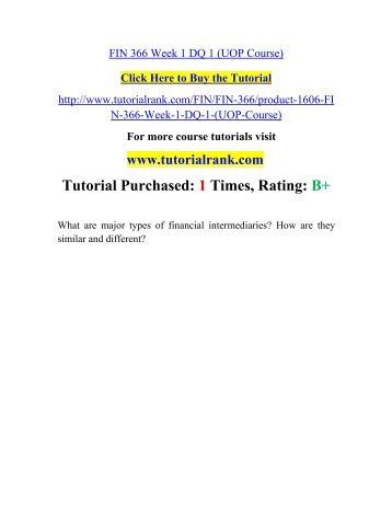  FIN 366 UOP Course Tutorial/TutorialRank