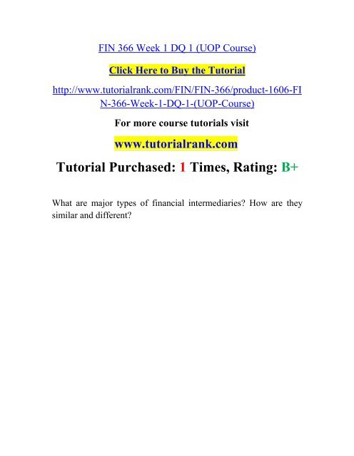  FIN 366 UOP Course Tutorial/TutorialRank