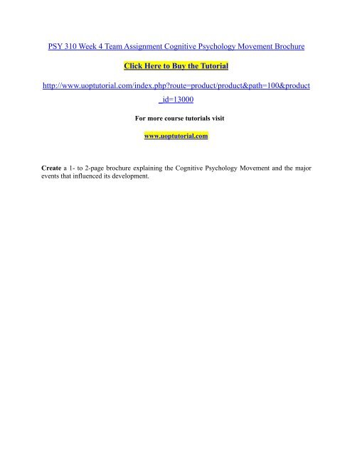PSY 310 Week 4 Team Assignment Cognitive Psychology Movement Brochure ...