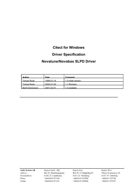 Citect for Windows Driver Specification Novatune/Novabas SLPD Driver