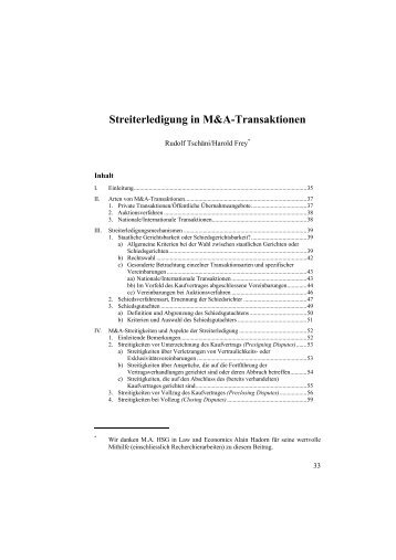 Streiterledigung in M&A-Transaktionen - Lenz & Staehelin
