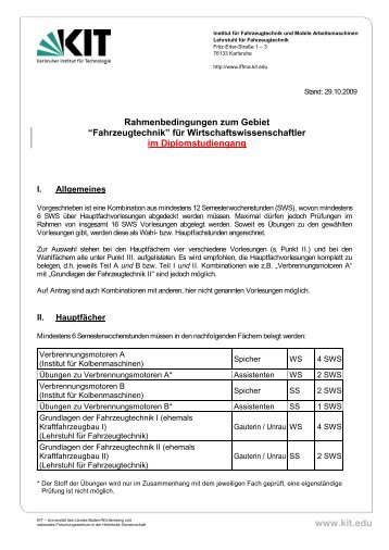 Rahmenbedingungen zum Gebiet "Fahrzeugtechnik" - KIT