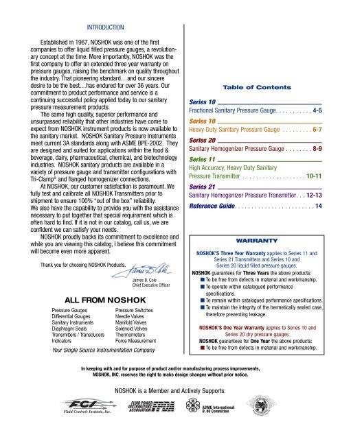 NOSHOK Sanitary Pressure Catalog