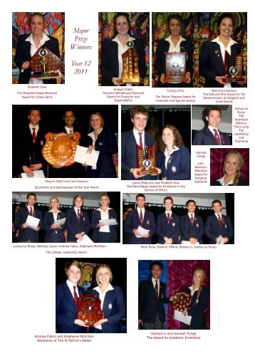 Major Prize Winners Year 12 2011 - St. Patricks College Sutherland