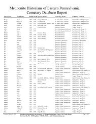 Mennonite Historians of Eastern Pennsylvania Cemetery Database ...