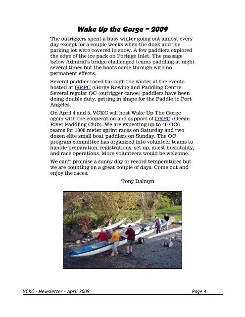 Victoria Canoe & Kayak Club Newsletter